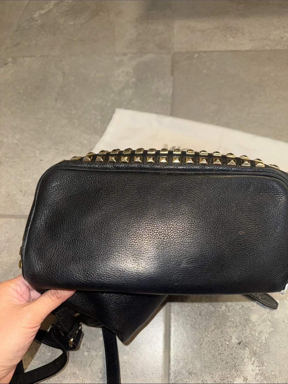 Michael Kors Black Leather Studded Backpack with Gold Hardware